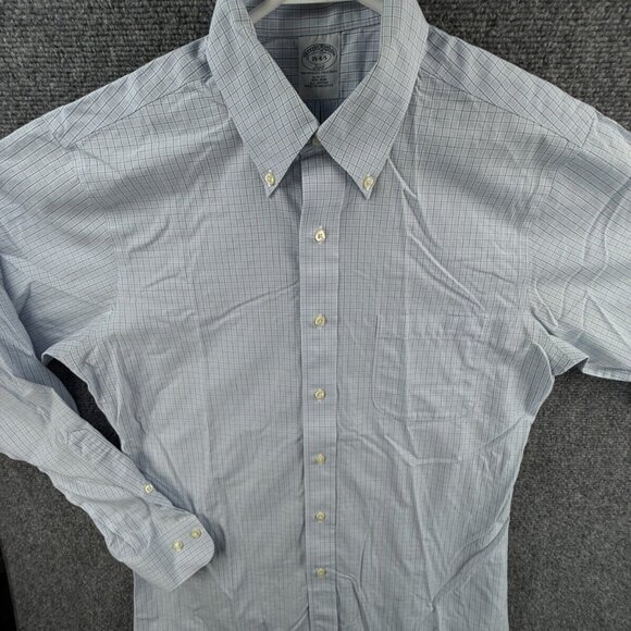 Brooks Brothers Slim Button-Down Blue Cotton 15-4/5 Non-Iron Check Long Sleeve - Picture 2 of 14